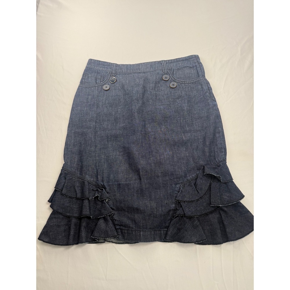 Pilcro and the Letterpress Size 4 Denim Ruffle Hem Skirt Anthropologie